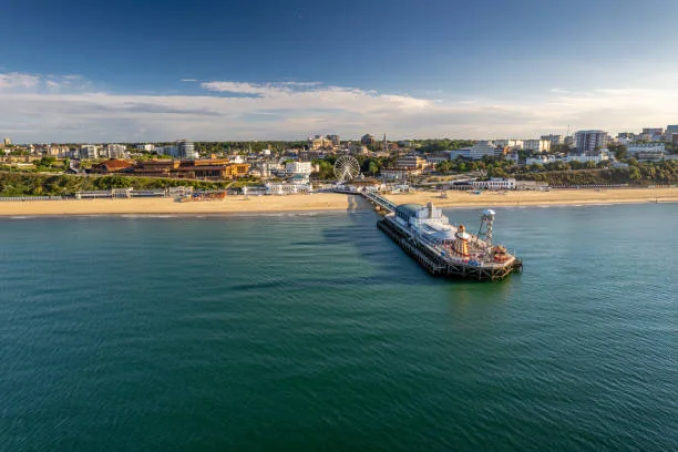 Aerial view of Bournemouth beach and pier